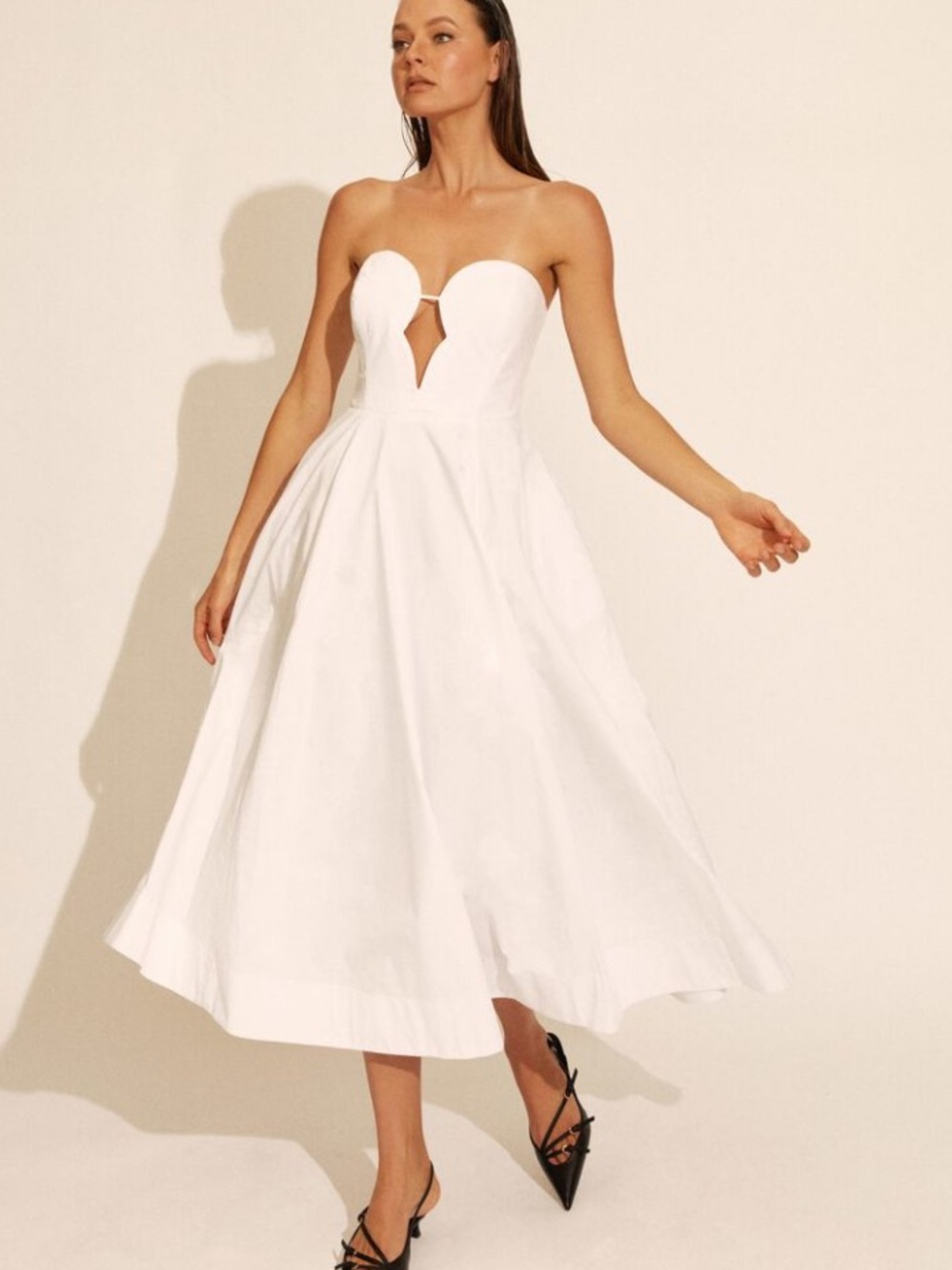 Bardot White Strapless Sweetheart Poplin Midi Dress